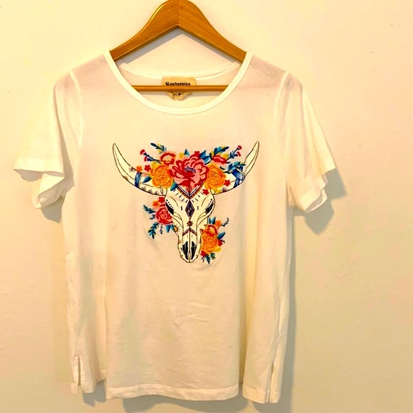 SAVANNA JANE hand embroidered T-shirt | Size M | 100% cotton - Picture 2 of 8